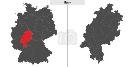 Téléchargez les illustrations : Carte de L'état de Hesse en Allemagne et emplacement sur la carte allemande - en licence libre de droit