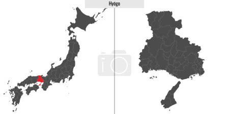 Ilustración de Mapa de la prefectura de Hyogo de Japón y ubicación en el mapa japonés - Imagen libre de derechos