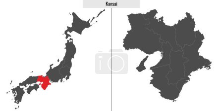 Illustration for Map of Kansai region of Japan and location on Japanese map - Royalty Free Image