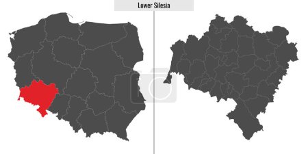 Téléchargez les illustrations : Carte de la voïvodie de Basse-Silésie province de Pologne et emplacement sur la carte polonaise - en licence libre de droit