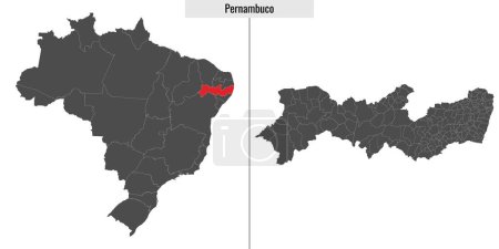 Illustration for Map of Pernambuco state of Brazil and location on Brazilian map - Royalty Free Image