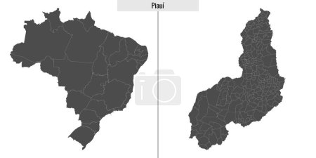 Ilustración de Mapa de Piaui estado de Brasil y ubicación en el mapa de Brasil - Imagen libre de derechos