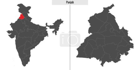 Téléchargez les illustrations : Carte de L'état du Pendjab en Inde et emplacement sur la carte indienne - en licence libre de droit