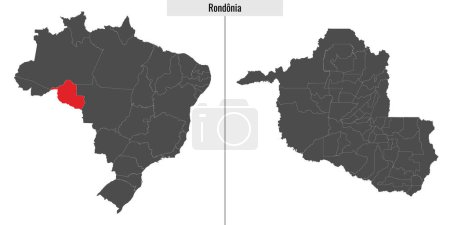 Illustration for Map of Rondonia state of Brazil and location on Brazilian map - Royalty Free Image