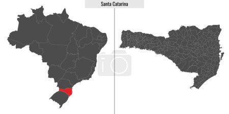 Illustration for Map of Santa Catarina state of Brazil and location on Brazilian map - Royalty Free Image