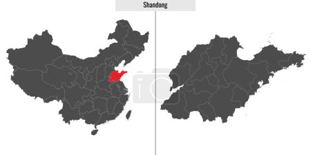 Ilustración de Mapa de Shandong provincia de China y ubicación en el mapa chino - Imagen libre de derechos