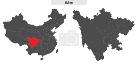 Téléchargez les illustrations : Carte de La province du Sichuan en Chine et emplacement sur la carte chinoise - en licence libre de droit