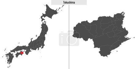 Illustration for Map of Tokushima prefecture of Japan and location on Japanese map - Royalty Free Image