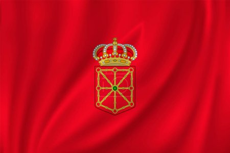 Flag of Navarre waving in the wind on silk background. State Spain