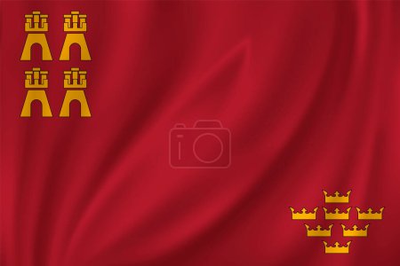 Ilustración de Bandera de Región Murcia ondeando en el viento sobre fondo de seda. Estado España - Imagen libre de derechos