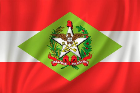 Flag of Santa Catarina waving in the wind on silk background. State Brazil