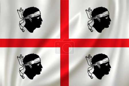 Illustration for Flag of Sardinia waving in the wind on silk background. State Italy - Royalty Free Image