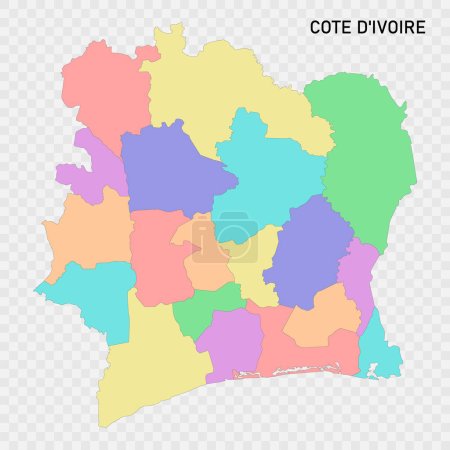 Carte isolée de couleur de la Côte d'Ivoire avec les frontières des régions