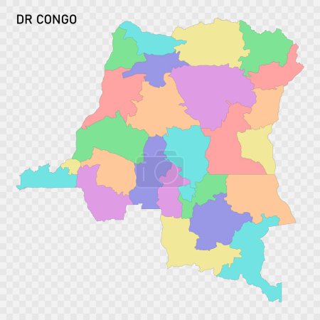 Carte de couleur isolée de la RD Congo avec les frontières des régions