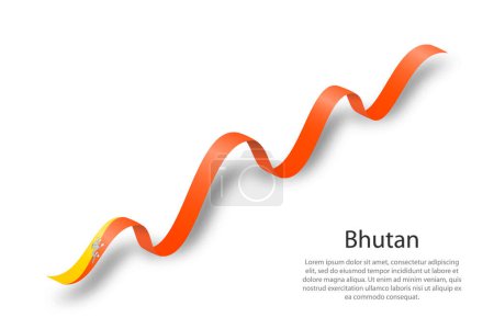 Illustration for Waving ribbon or banner with flag of Bhutan. Template for independence day - Royalty Free Image