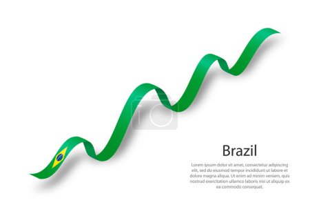Waving ribbon or banner with flag of Brazil. Template for independence day