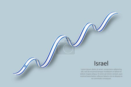 Waving ribbon or banner with flag of Israel. Template for independence day