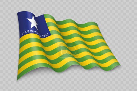 Ilustración de 3D Realista ondeando Bandera de Piaui es un estado de Brasil sobre fondo transparente - Imagen libre de derechos