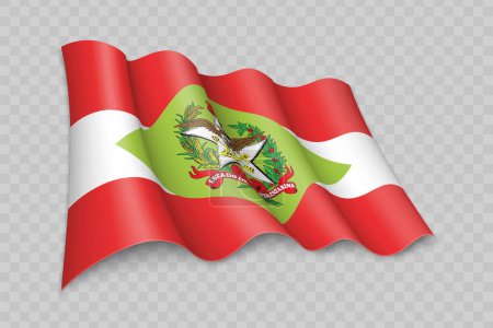 Illustration for 3D Realistic waving Flag of Santa Catarina is a state of Brazil on transparent background - Royalty Free Image