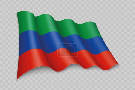 Illustration for 3D Realistic waving Flag of Dagestan is a region of Russia on transparent background - Royalty Free Image