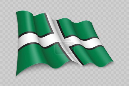 Illustration for 3D Realistic waving Flag of Devon is a county of England on transparent background - Royalty Free Image