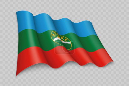 Illustration for 3D Realistic waving Flag of Karachay-Cherkessia is a region of Russia on transparent background - Royalty Free Image