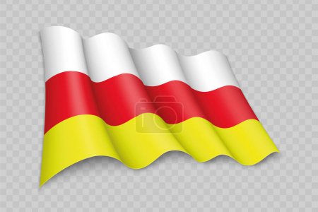 Illustration for 3D Realistic waving Flag of North Ossetia-Alania is a region of Russia on transparent background - Royalty Free Image