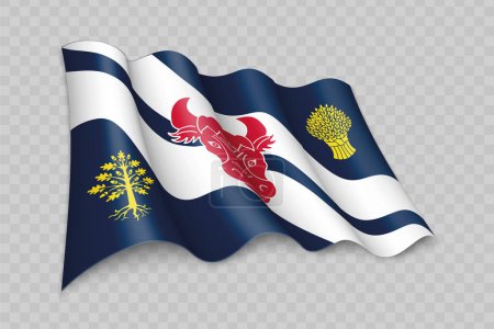 Illustration for 3D Realistic waving Flag of Oxfordshire is a county of England on transparent background - Royalty Free Image