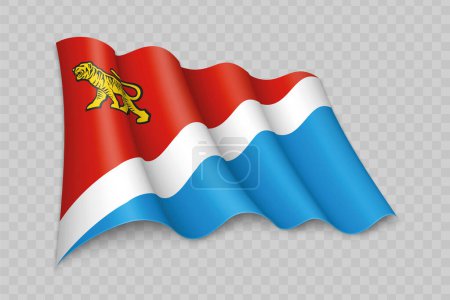Ilustración de 3D Realista ondeando Bandera de Primorsky Krai es una región de Rusia sobre fondo transparente - Imagen libre de derechos
