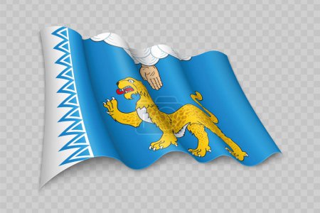 Ilustración de 3D Realista ondeando la bandera del óblast de Pskov es una región de Rusia en un fondo transparente - Imagen libre de derechos