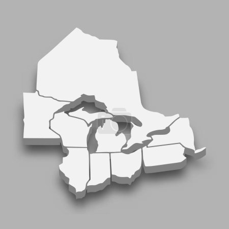 Ilustración de 3d mapa isométrico de la región de los Grandes Lagos, aislado con ilustración de vectores de sombra - Imagen libre de derechos