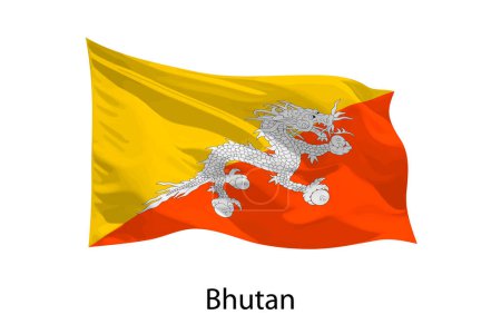 Illustration for 3d realistic Waving flag of Bhutan Isolated. Template for poster design - Royalty Free Image