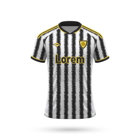 Ilustración de 3d camiseta de fútbol realista en estilo Juventus, plantilla de camisa para el kit de fútbol 2023 - Imagen libre de derechos