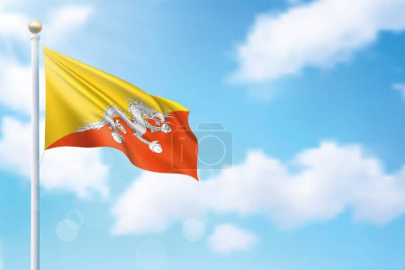 Illustration for Waving flag of Bhutan on sky background. Template for independence day poster design - Royalty Free Image