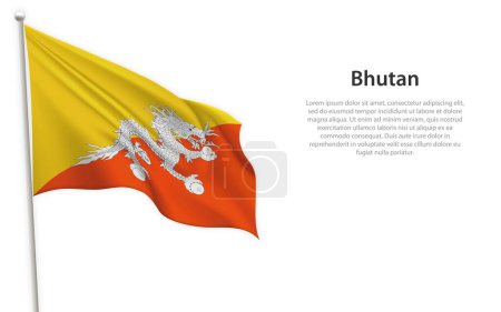 Illustration for Waving flag of Bhutan on white background. Template for independence day poster design - Royalty Free Image