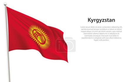Téléchargez les illustrations : Drapeau du Kirghizistan agitant sur fond blanc. Modèle pour la conception de l'affiche de la journée de l'indépendance - en licence libre de droit