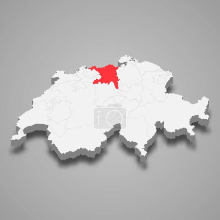 Illustration for Aargau cantone location within Switzerland 3d isometric map - Royalty Free Image