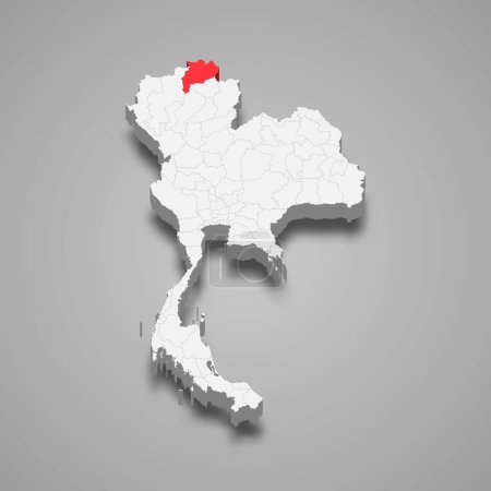 Téléchargez les illustrations : Province de Chiang Rai emplacement Thaïlande Carte isométrique 3d - en licence libre de droit