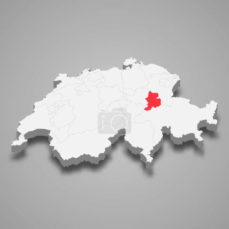 Illustration for Glarus cantone location within Switzerland 3d isometric map - Royalty Free Image