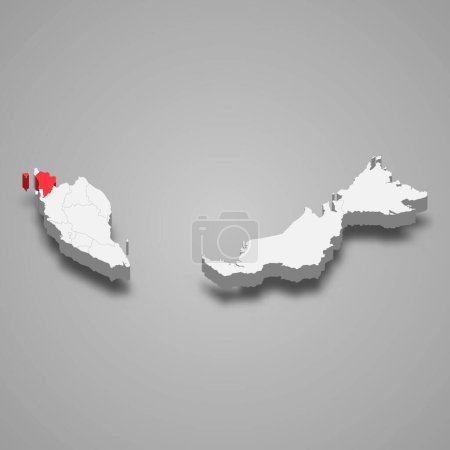 Illustration for Kedah state location within Malaysia 3d isometric map - Royalty Free Image