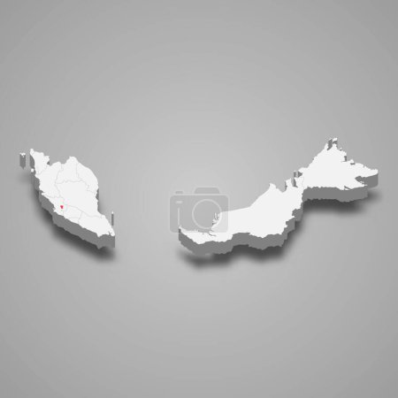 Illustration for Kuala Lumpur state location within Malaysia 3d isometric map - Royalty Free Image
