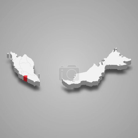 Illustration for Malacca state location within Malaysia 3d isometric map - Royalty Free Image