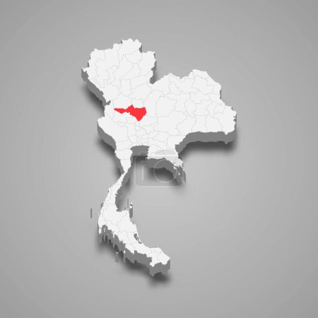 Téléchargez les illustrations : Province de Nakhon Sawan emplacement Thaïlande Carte isométrique 3d - en licence libre de droit