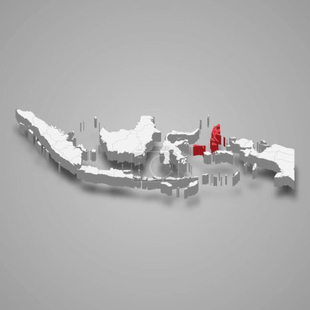Illustration for North Maluku province location Indonesia 3d isometric map - Royalty Free Image
