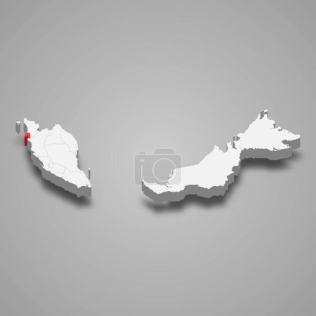 Illustration for Penang state location within Malaysia 3d isometric map - Royalty Free Image