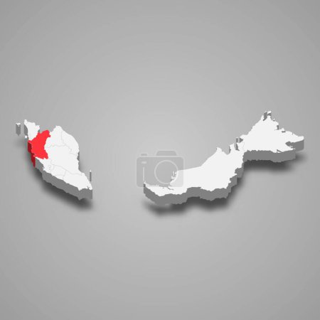 Illustration for Perak state location within Malaysia 3d isometric map - Royalty Free Image