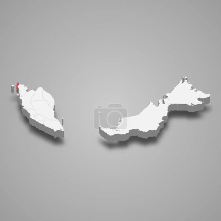 Illustration for Perlis state location within Malaysia 3d isometric map - Royalty Free Image