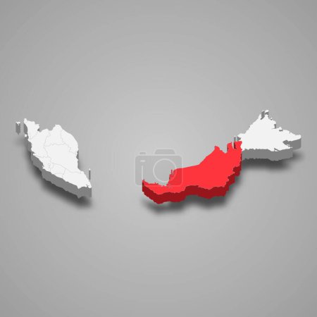 Illustration for Sarawak state location within Malaysia 3d isometric map - Royalty Free Image