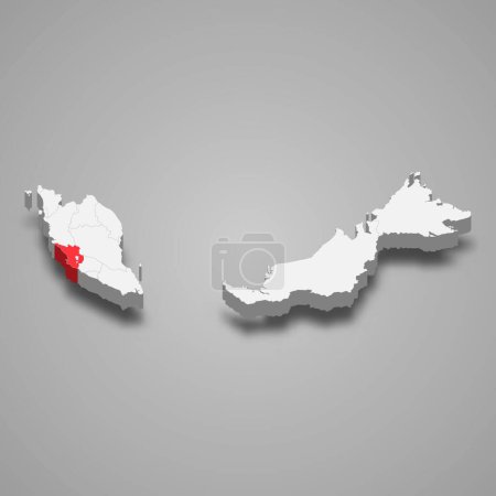 Illustration for Selangor state location within Malaysia 3d isometric map - Royalty Free Image