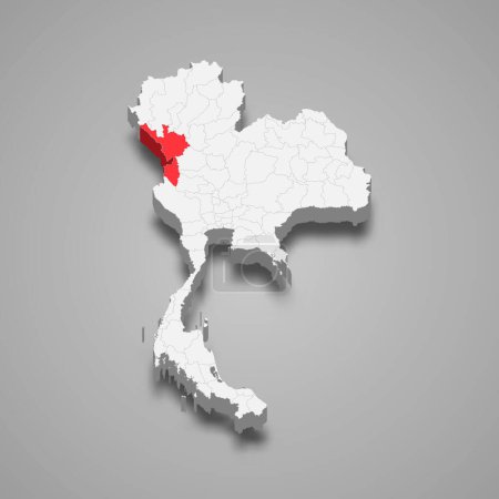 Téléchargez les illustrations : Situation de la province de Tak Thaïlande Carte isométrique 3d - en licence libre de droit